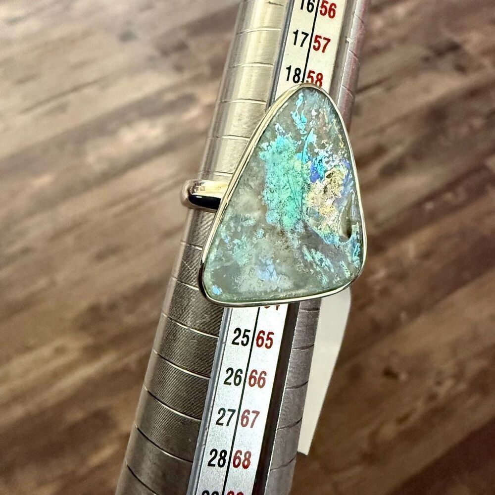 Ancient Roman Glass Stone Abstract Statement Ring Sterling Silver New